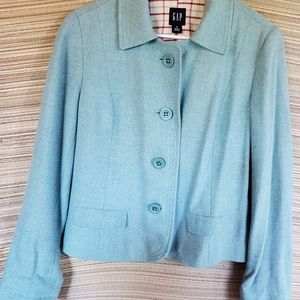 GAP Blue Wool Blend/100% Cotton Lined, Crop Fitted Blazer